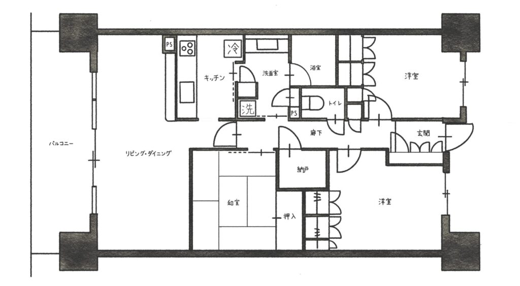 マンション_リノベーション_Before間取り_85.5㎡_澤雄太担当_エントリエ