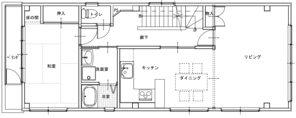 BEFOREの間取り。２階には、キッチンやダイニング、リビング、水回りなど生活動線が配置さている。