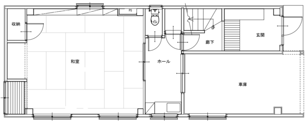 BEFOREの間取り。１階は、１５畳の広々とした部屋が印象的
