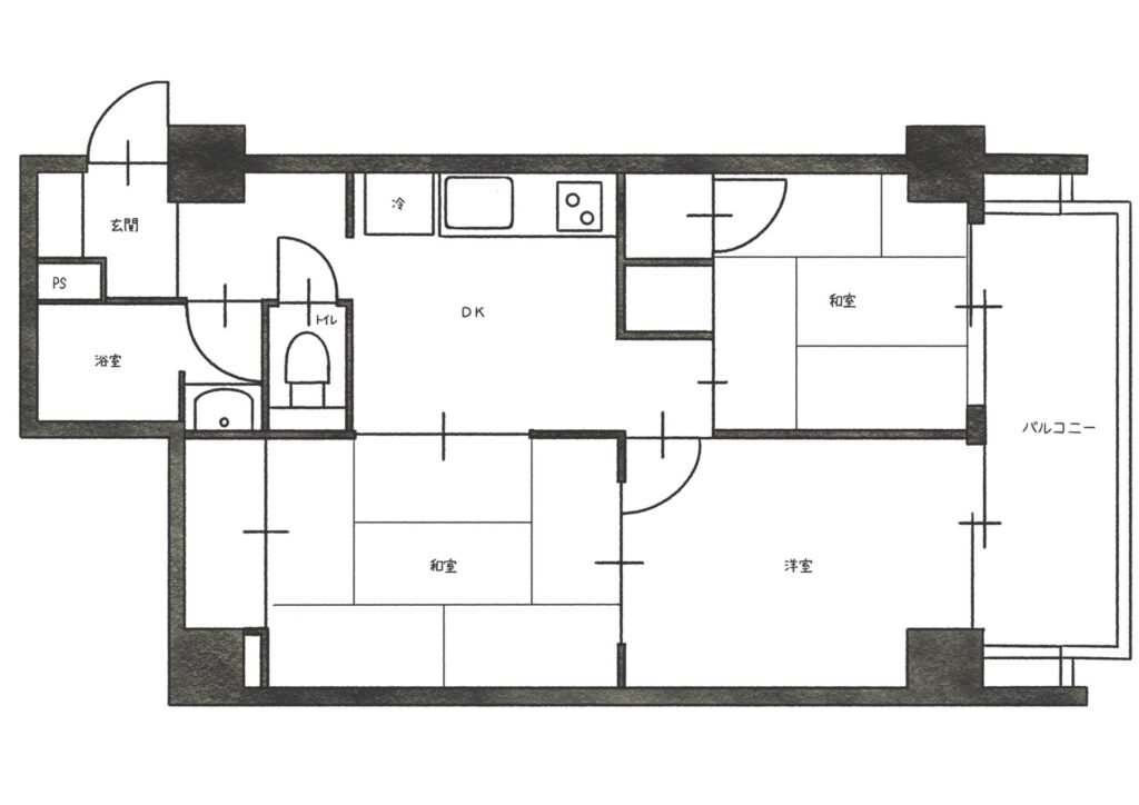 リノベーション事例_マンション・RC造
_設計図_施工前_築古_二見 奈々絵_エントリエ