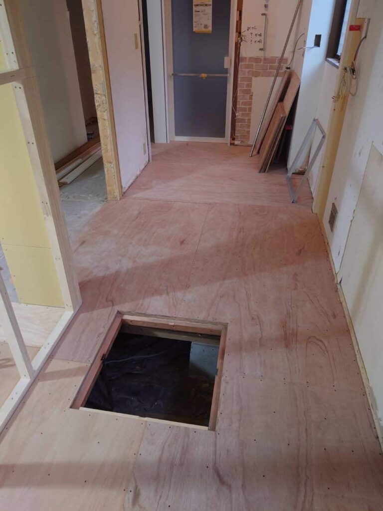 洗面所などの水まわり部分の下地入れ後の写真